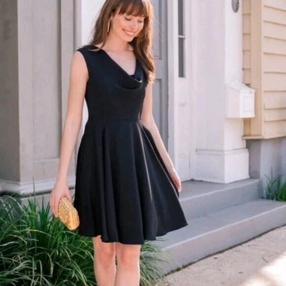 NWT Gal Meets‎ Glam Maya Cowl Neck Fit & Flare Little Black Cocktail Dress Sz 6